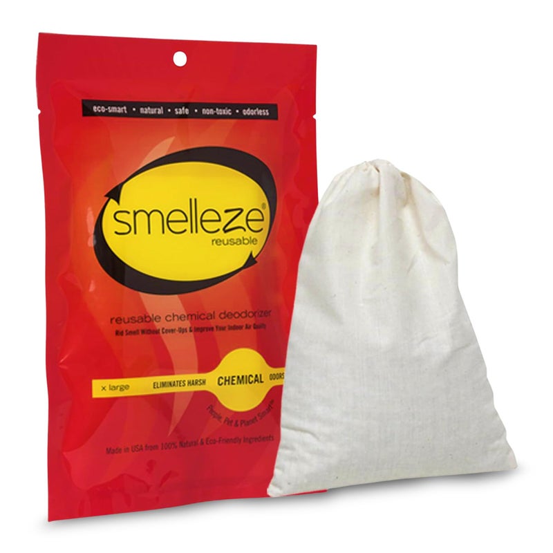 SMELLEZE كيس مزيل الروائح الكيميائية القابل لإعادة الاستخدام، مزيل رائحة المواد الكيميائية للمنازل، الأثاث، السيارات، المكاتب، الأعمال والمنتجات، تغطية 150 قدم مربع. - Image 1